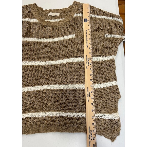 Onetheland Women's Tan White Stripe Knit Sweater Pocket Size S - Picture 8 of 9